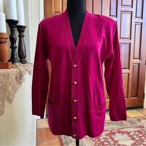 Vintage 80’s Ports International Magenta Cardigan Sweater Pure Wool Size Small